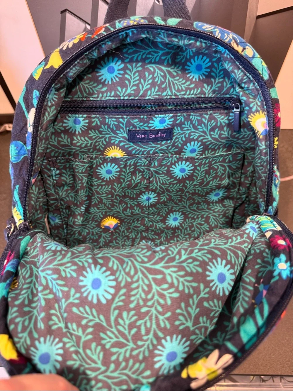 Vera Bradley Essential Laptop Backpack Mural Garden Quilted Floral Travel